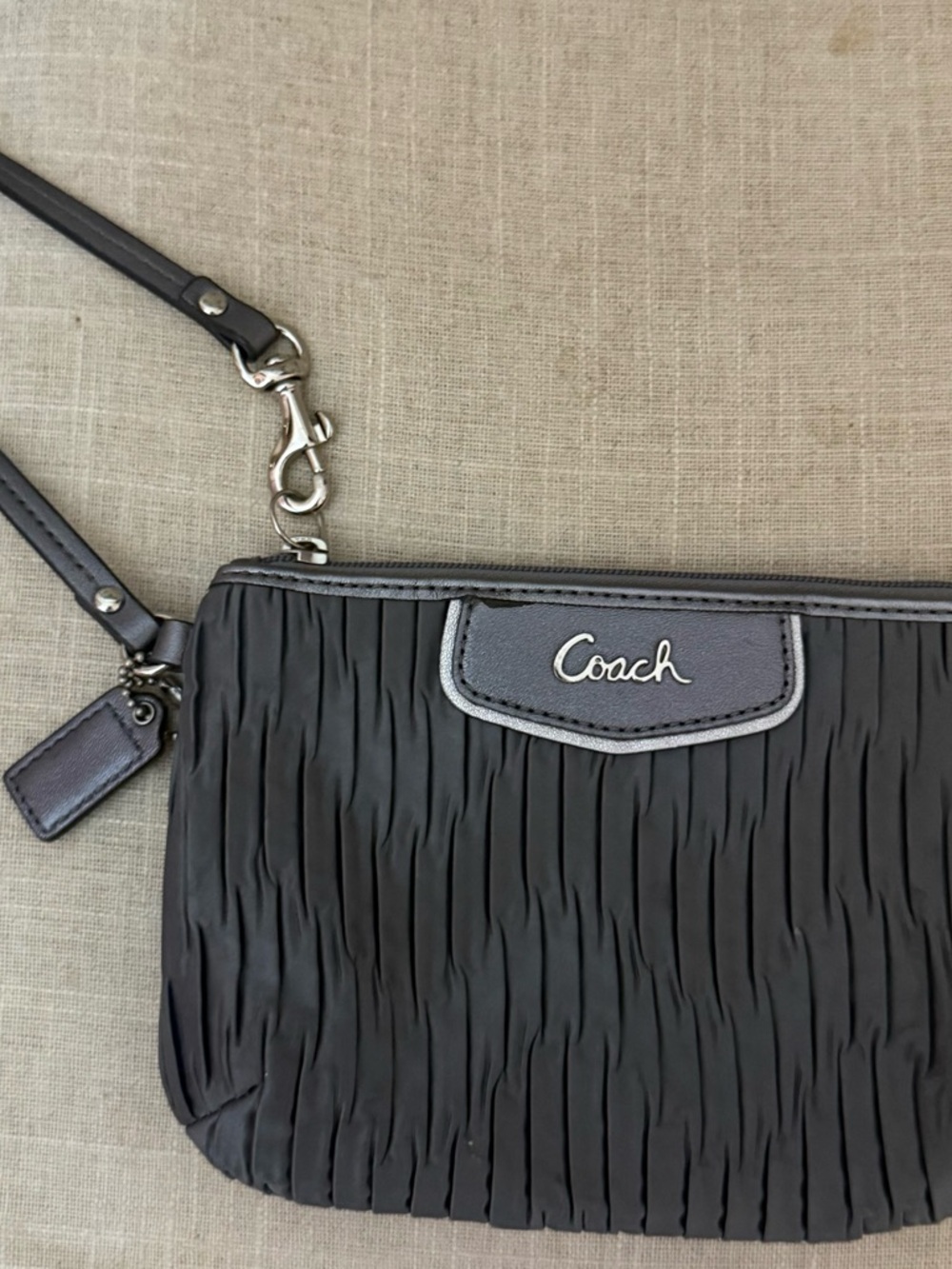 Coach Grey Ashley Gathered wristlet with Silver Hardware